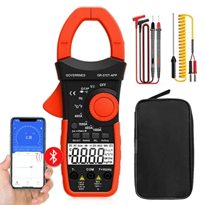 Immagine di Misuratore a pinza digitale, amperometro AC DC TRMS 4000 conteggi, tester di gamma automatica GR 570T APP con mobile Misura tensione e corrente Resistenza/Capacitanza/Temperatura/Continuità/Diodi