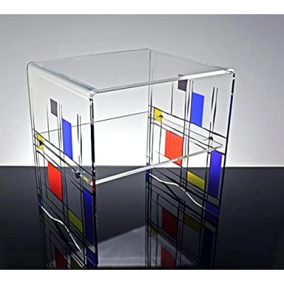 Immagine di Slato Tavolino Basso da Salotto o comodino camera letto dal Design Moderno in cristallo acrilico Trasparente con stampa Era