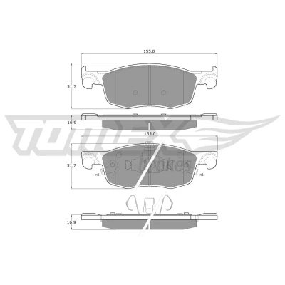 Immagine di TOMEX brakes TX 60 50 Kit pastiglie freno Assale anteriore con segnalatore acustico usura TOYOTA: Yaris IV, Aygo X, MAZDA: 2 Hatchback