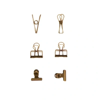 Immagine di Craftelier Set di 6 pinze metalliche con 3 misure e disegni diversi fissaggio per materiali scrapbooking artigianato Dimensioni circa 1 x 5,5 cm, 4 cm Bronzo