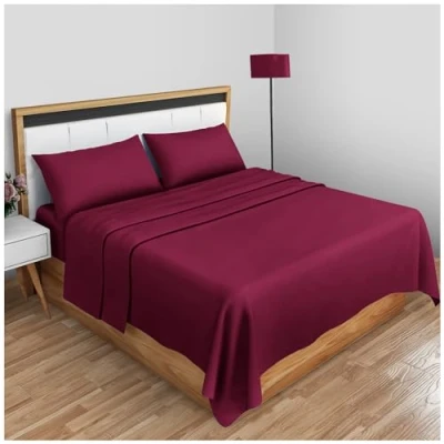 Immagine di GC GAVENO CAVAILIA Lenzuola in Percalle di Facile Manutenzione, per Letto Doppio, Resistente al restringimento e allo sbiadimento, Non Stirata, Tessuto Policotone, Colore: Vino