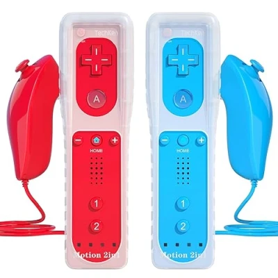 Immagine di TechKen 2 in 1 Wii Telecomando Motion Plus Remote Game Controller e Nunchuk per U con Custodia Silicone Cinturino da Polso
