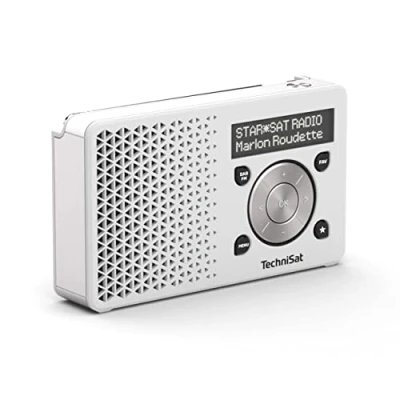Immagine di TechniSat DIGITRADIO 1 Radio DAB+ portatile con batteria ricaricabile (DAB, VHF, Altoparlante, Ingresso per cuffie, Memoria preferiti, Display OLED, Compatta, Watt RMS), Bianco/Argento