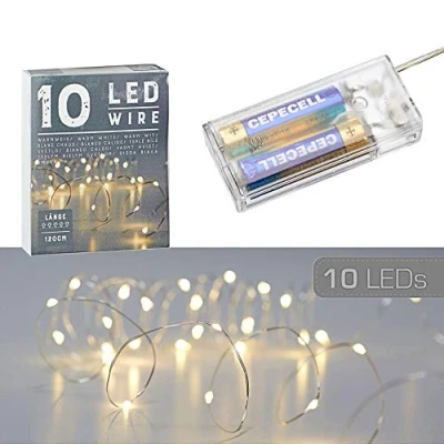 Immagine di Catena luminosa con micro fili, a forma di stella, colore bianco caldo, argento, batteria, illuminazione natalizia (1 x 10 LED fili)