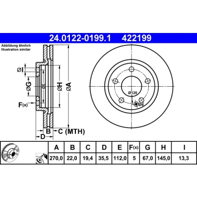 Immagine di ATE 24.0122 0199.1 Disco freno 270,0 22,0 5 112,0 ventilato rivestito legato /ad alto tenore di carbonio MERCEDES BENZ: Vaneo