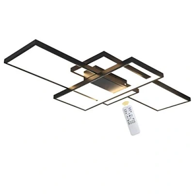 Immagine di Plafoniera a LED Soggiorno 95W Dimmerabile Soffitto Lamp Moderno Rettangolo Quadrato Designer Lampada Sospensione con telecomando per Cucina Sala da pranzo Ufficio nero Lampadari, 110cm