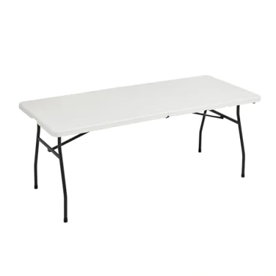 Immagine di Amazon Basics Tavolo pieghevole da 183 cm, con maniglia per il trasporto, interni ed esterni, bianco