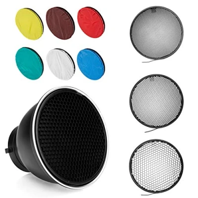Immagine di Bowens Mount Diffusore a riflettore standard da 7 pollici, con griglia nido d&#039;ape, panno morbido in 6 colori, per Lamp (standard riflettente + 20 / 40 60)