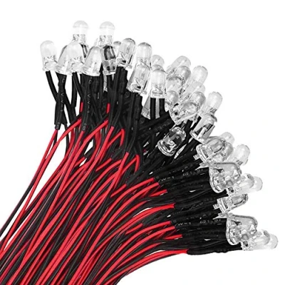Immagine di YIXISI 100 Pezzi 5mm Diodo ad Emissione Luminosa LED, Precablata 12V 20cm, per Trasformazione e Illuminazione di Circuiti Automobilistici, Modellazione Prototipi (Giallo)