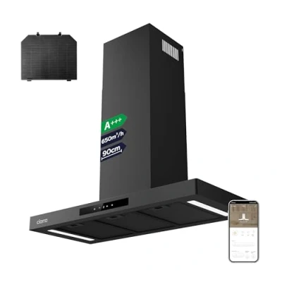 Immagine di CIARRA CBCB9102 P A+++ Cappa Aspirante 90cm 650m3/h Comandi Touch 4 Velocità Booster con Filtro Carbone CBCF004 Riciclaggio o Evacuazione Nero