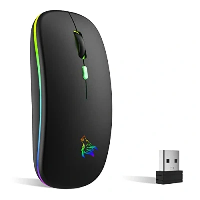 Immagine di TQQ mouse wireless ricaricabile, retroilluminato a 7 colori con mini ricevitore USB da 2,4 GHz, gaming, Compatibile laptop, PC, Mac, Computer, Chromebook, Notebook