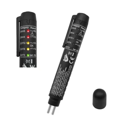 Immagine di ZKTOOL Universale Tester Liquido Freni per DOT3 DOT4 DOT5 ENV4 ENV6, Penna Test Qualita Olio con Indicatore a 5 LED, Misuratore Umidita Freni, Controllo Igrometro