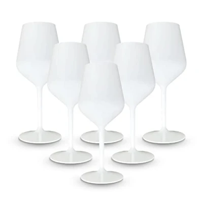 Immagine di BRYNA Set 6 Pezzi Bicchieri Calice Vino 33 Cl in Policarbonato (Plastica Rigida), 100% Design Italiano, Infrangibili, Calici Riutilizzabili e Lavabili Lavastoviglie, Bianco