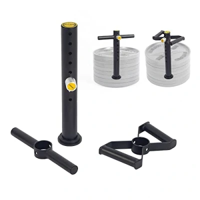 Immagine di RISINGFIT manico regolabile per kettlebell, kettlebell resistente piatti, perno di carico con doppia barra a D e T pesi olimpici.
