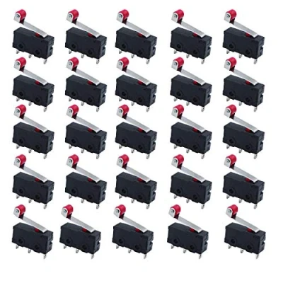 Immagine di HUAZIZ 25 Pezzi Mini Interruttore a Levetta SPDT Finecorsa con Rullo Rosso Micro 3 pin 250 V 5A 1NO 1NC