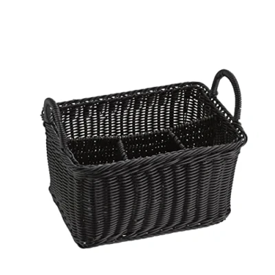Immagine di APS &quot;ECONOMIC cestino portaposate con 4 scomparti, infrangibile, portaposate, contenitore per posate, nero, 18 x 26 cm, altezza 15 cm