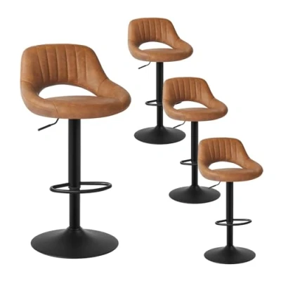 Immagine di EUGAD Set di 4 Sgabelli da Bar Cucina Sedia Alta Sala Pranzo in Simipelle Regolabile e Girevole a 360 con Schienale Poggiapiedi Marrone 0667BY