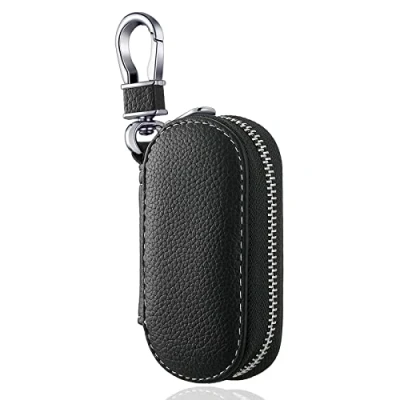 Immagine di Leikedun Portachiavi per Telecomando Auto, PU Pelle Raccoglitore Chiave Cassa Cerniera Portafoglio, Stile Vintage Sacchetto Uomo (Nero)
