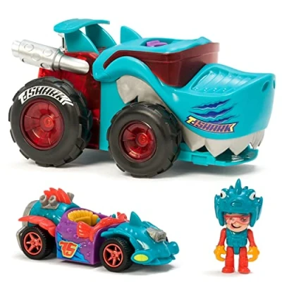 Immagine di T Racers Mega Wheels Shark veicolo lanciatore con 1 conducente esclusivo e esclusivo. Compatibile altre auto Racer