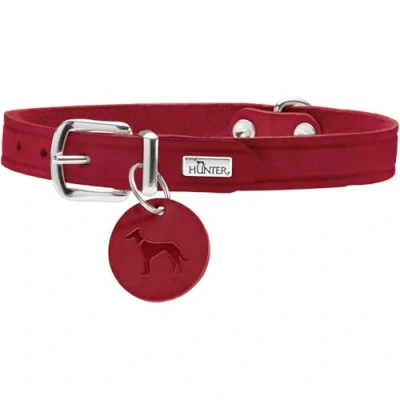 Immagine di HUNTER AALBORG Collare per cani in pelle, semplice, resistente, confortevole, 47 (S M), colore: Rosso