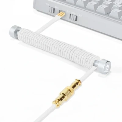Immagine di MAMBASNAKE Cavo a Spirale Tastiera Custom e Metal Aviator Cable Winder Set Asta Fissa per Aviatore Cavi + Braided USB C Keyboard con in Oro 24K Gaming Keyboar/Smartphone Bianco