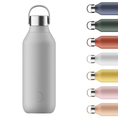 Immagine di Chilly&#039;s Bottle Series 2 Bottiglie Termiche in Acciaio Inossidabile con Colletto Liscio e Laccetto Granite Grey, 500ml