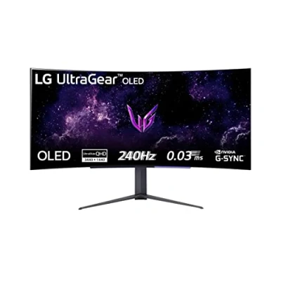 Immagine di LG 45GR95QE UltraGear Gaming Monitor 45&quot; QHD UltraWide Curvo OLED HDR, 3440x1440, 0.03ms, G Sync Compatible, AMD FreeSync Premium 240Hz, HDMI 2.1 VRR (HDCP 2.3), Display Port 1.4, Nero