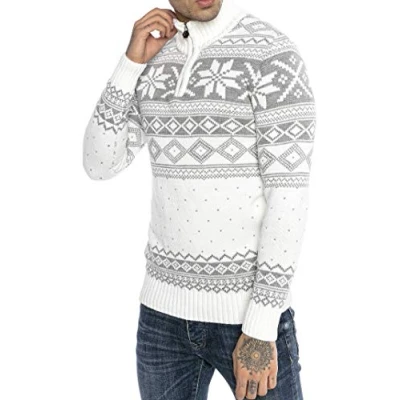 Immagine di RED BRIDGE Maglione da Uomo Stile Norvegese Pullover con Collo Alto in Cotone Bianco S