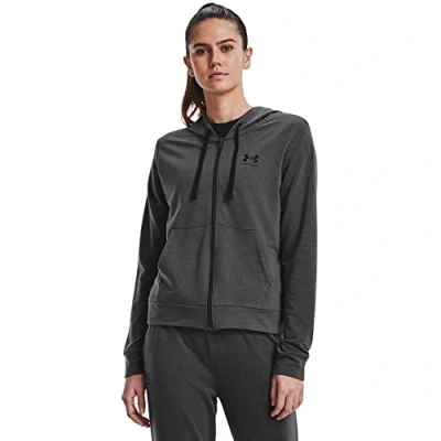 Immagine di Under Armour Felpa con Cappuccio Rival Terry Zip Intera Top in Pile, Grigio Jet, S Donna