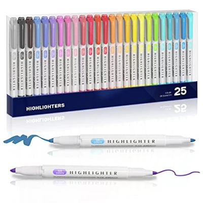 Immagine di EooUooIP Evidenziatore Pastel 25 evidenziatori pastello a punta di scalpello arcobaleno doppia testa, per alunno ufficio aula Colore fluorescente