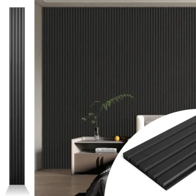 Immagine di Art3d Pannello acustico 3D per parete e soffitto, scanalato, piastra fonoassorbente con finitura in legno, 272 x 20 cm, 4 pezzi, nero