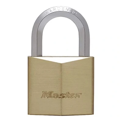 Immagine di Master Lock 1155EURD Lucchetto con Chiavi in Ottone Massiccio e Archetto Esagonale, Oro, 8.2 x 5 2.6 cm