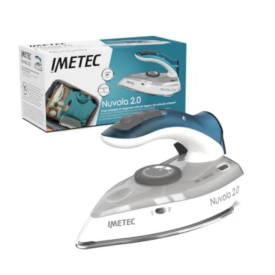 Immagine di Imetec Nuvola 2.0 Ferro da Stiro Viaggio a vapore Piastra in Acciaio Inox 1000 Watt Compatto e leggero Manico pieghevole Custodia Doppio Voltaggio Colpo 80 g
