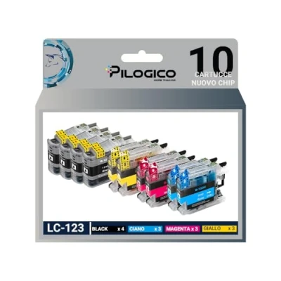 Immagine di Pilogico 10 Cartucce Compatibili con LC 123 600 copie per Stampanti Brother LC123 DCP J132W,DCP J152W,DCP J4110DW,DCP J552DW,DCP J752DW MFC J470DW,MFC J650DW,MFC J4410DW,MFC J4510DW,MFC J4610DW