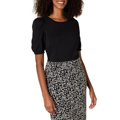 Immagine di Amazon Essentials Maglietta Girocollo a Maniche Corte con Sbuffo e Vestibilità Classica Donna, Nero, XXL