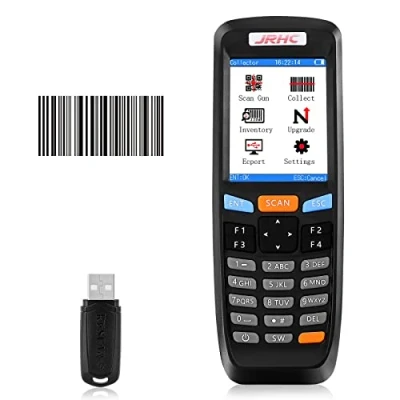 Immagine di JRHC lettore di codici a barre 1D da collezione con ricevitore USB wireless 2,4 GHz, lunga distanza trasmissione, schermo LCD multifunzione 2,8 pollici,