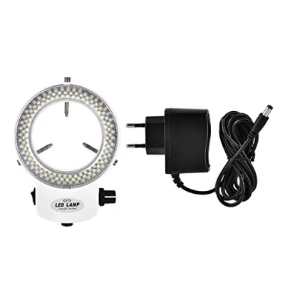 Immagine di Akozon Videocamera per microscopio Lampada a LED 144 perline ad anello con luminosità regolabile stereo e fotocamera(Bianco)