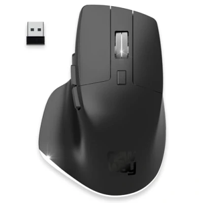 Immagine di NEWWAY Mouse Verticale Senza Filo Ricaricabile A8 Wireless WiFi 2.4 GHz Bluetooth 3200 DPI Rotella metallica Ergonomico Silenziatore Nano Ricevitore Integrato 10 M USB C Nero