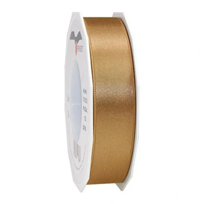 Immagine di PRÄSENT C.E. PATTBERG nastro raso colore oro, di per impacchettare regali, lungh. 25 m, largh. mm, pacchi regalo, decorare e bricolage, varie occasioni