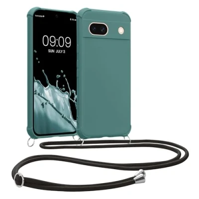 Immagine di kwmobile Custodia Compatibile con Google Pixel 8a Cover Back Case in Silicone TPU Protezione Smartphone Cordino Petrolio