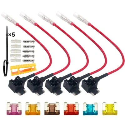 Immagine di FULARR® 5Pcs Premium ACN Basso Profilo Add A Circuit Portafusibile Kit, Lama Fusibile Tap Adattatore, con Gratuito Micro X 6Pcs, Estrattore 1Pcs, Fascette 12V / 24V