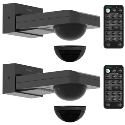 Immagine di Oktaplex Set di 2 rilevatori movimento orientabili per esterni, 360 gradi, con telecomando, sensore a infrarossi, IP65, 9 m, portata 230 V, movimento, colore: antracite