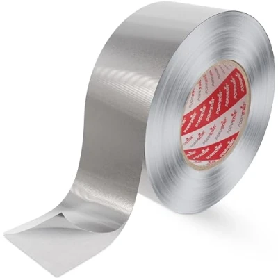 Immagine di POPPSTAR Nastro adesivo in alluminio resistente al calore (50m x 48mm) autoadesivo per coibentazione, all’umidità lavastoviglie, piano di lavoro, grondaia