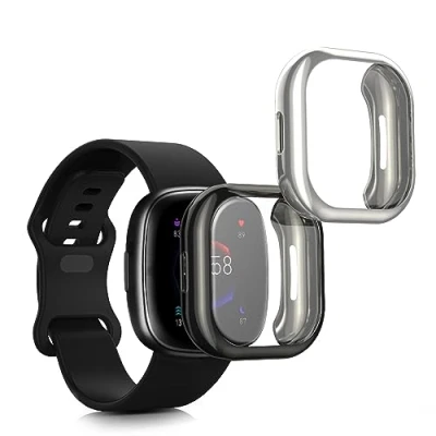 Immagine di kwmobile Set 2X Custodia Smartwatch Compatibile con Fitbit Versa 4 / Sense 2 Cover Case Silicone Protezione Orologio Fitness Nero/Argento