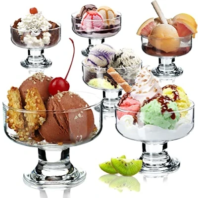 Immagine di KADAX Coppe da Gelato in Vetro Trasparente, Coppette Riutilizzabili per Gelati di Frutta Fresca, Bicchieri Dessert con Piedi (Set 6, 180 ml)