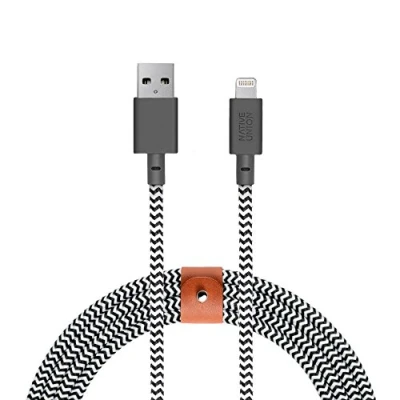 Immagine di Native Union BELT XL Cavo di Caricamento Ultra Resistente Rinforzato da 3 Metres (Certificato MFi) Lightning a USB con Cinghia in Pelle (Zebra)