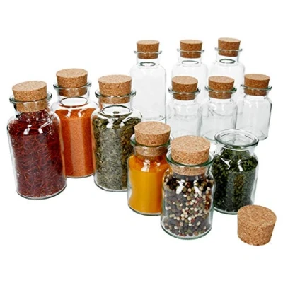 Immagine di MamboCat Set di 12 barattoli per spezie con tappo in sughero, 6 x 150 ml + 300 ml, coperchio ermetici, tè, erbe,