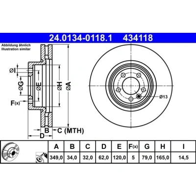 Immagine di ATE Disco freno LAND ROVER: Range Rover Sport, 4, Discovery 5 24.0134 0118.1 Dischi freno, dei freni