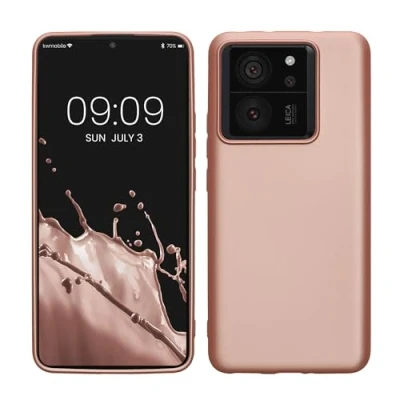 Immagine di kwmobile Custodia Compatibile con Xiaomi 13T / Pro Cover Back Case Morbida Protezione in Silicone TPU Effetto metallizzato oro rosa