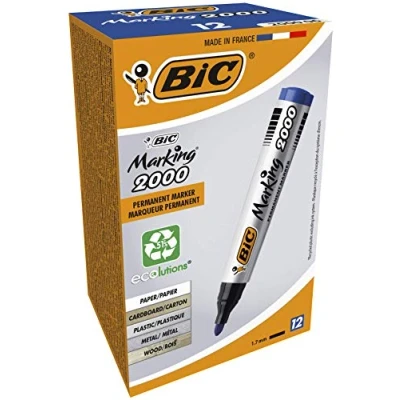 Immagine di BIC Intensity, Marking 2000, Pennarelli Indelebili Blu ECOlutions, con il 51% di Materiali Riciclati, Punta Tonda Resistente, Cancelleria Casa e Ufficio, 12 Unità